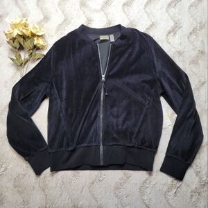 Zella Black Velour Style Full Zip Athletic Style Jacket Size S